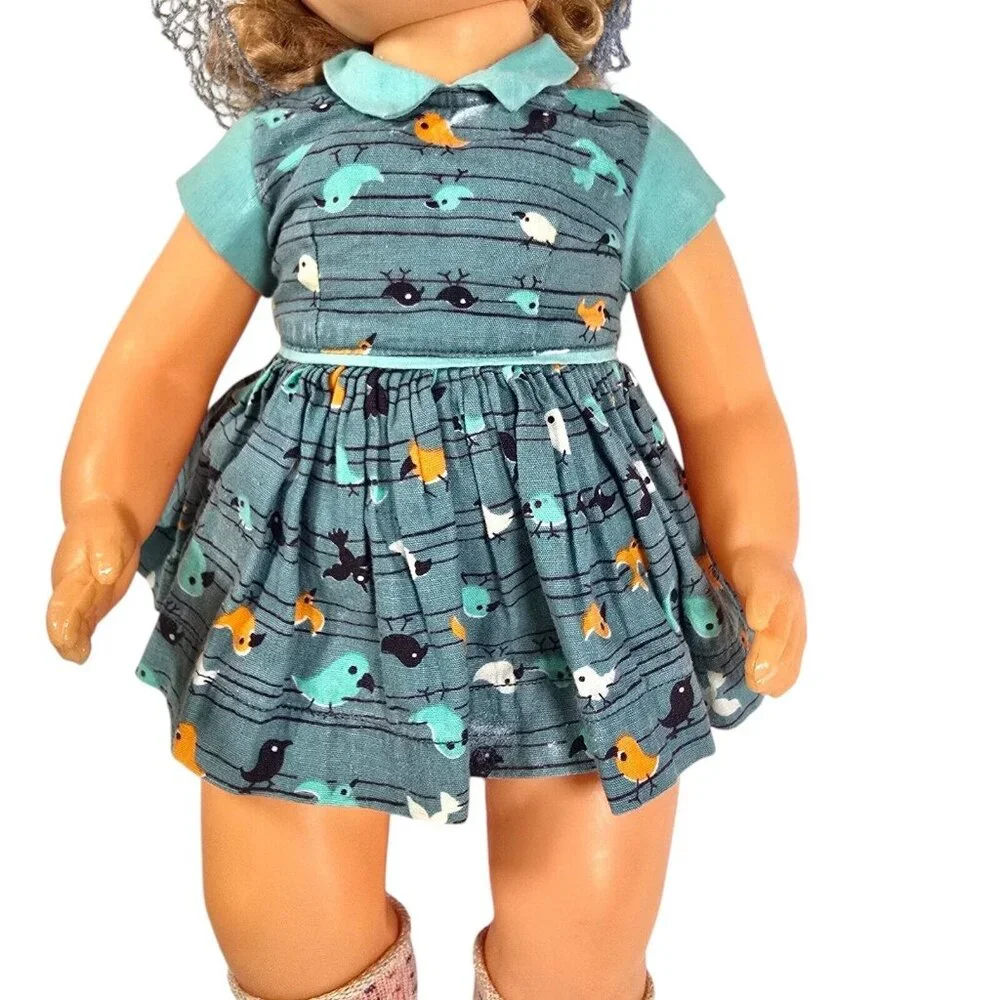 Terri Lee Doll 1950s Blonde Saran Wig Party Dress Bird Print 50s Vintage Baby